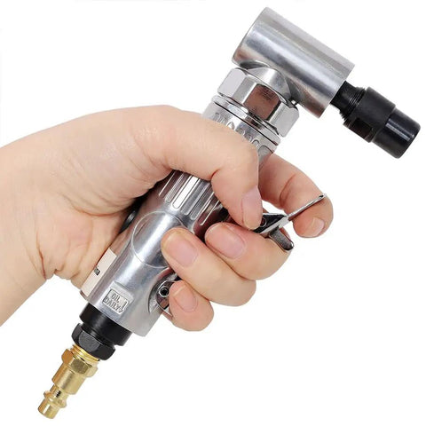 Tough As Nails Pneumatic Air Die Grinder Featuring A Versatile Swivel Head And Smooth Variable Speed Trigger held in hand for tight spot work.