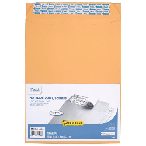 Press It Seal It Heavyweight Kraft Envelopes 10 By 13 Inches Self Adhesive Seal Brown Office Pack 20 Count