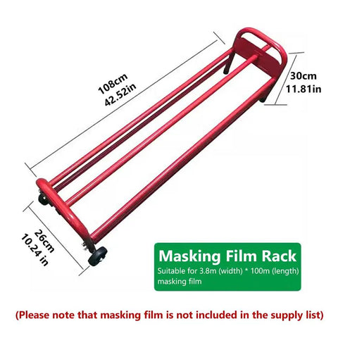 Red Rolling Masking Film Machine With Mobile Stand On Wheels For Car Paint Repair And Body Shop Easy On Site Masking Paper System