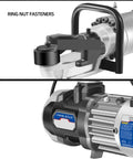 Close-up of the AoXhugB Electric Rebar Bender With Brushless Hydraulic Motor featuring ring nut fasteners and robust design.