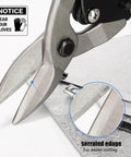 Heavy Duty Aviation Tin Snips For Sheet Metal, 10 Inch Straight Cut Shears In Chrome Vanadium Steel showing serrated edge detail