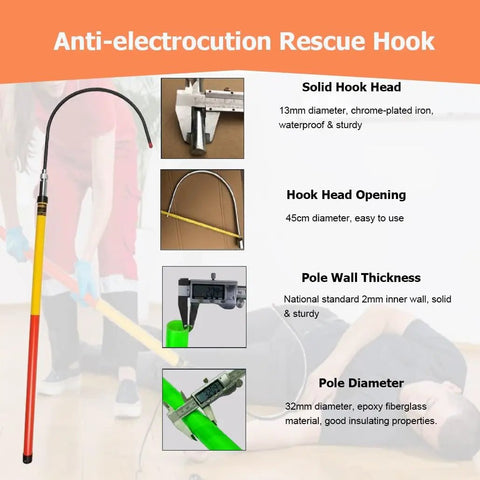 Workhorse Telescoping High Voltage Rescue Hook Kit For Substations, Insulated Fiberglass Extendable Pole details displayed.