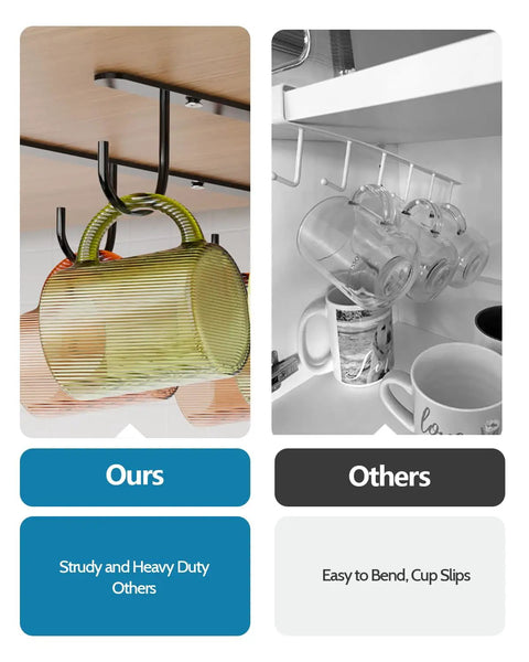 Under Cabinet Mug Hooks Set, 3 Pack With 9 Hooks, Easy Cup Hanger For Displaying Coffee Mugs, Rust-Resistant Stainless Steel