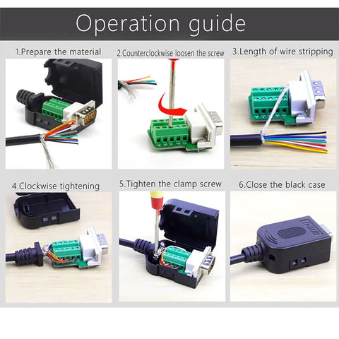 Step-by-step guide for using the No Soldering Needed DB9 Serial Adapters Kit 1 Male 1 Female D Sub 9 Pin Connector For RS232 RS485 DIY Cable Build