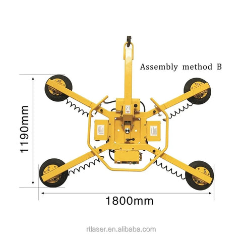 Heavy Duty Steel Vacuum Lifter With Suction Cup Crane For Easy Glass And Metal Moving Featuring Built In Overload Valve and measurements 1800mm x 1190mm.
