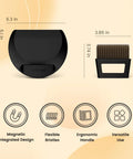 Mini Coffee Bar Brush And Dustpan Set With Magnetic Dust Pan and Soft Bristle Hand Broom dimensions and features diagram.