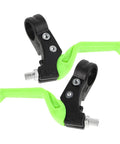 Green three-finger MTB brake levers for boys and girls, ergonomic disc brake levers, versatile fit for most bikes.