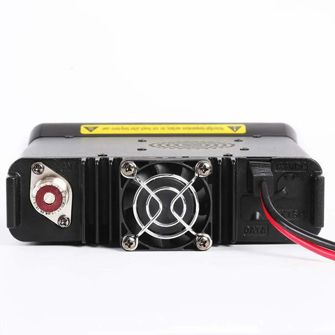 Rear view of MD9600 GPS DMR Dual Band 50 Watt Mobile Radio with power cables and connectors for cars and trucks.