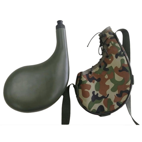 Leakproof Outdoor Water Bottle With Oxford Cloth Canteen for Camping Backpacking and Hiking, olive green with camo cover.