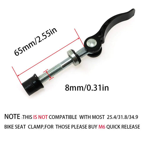 Two Pack M8x65 Black Quick Release Bike Seat Post Clamp with 8mm axle and 65mm rod for folding and mountain bikes