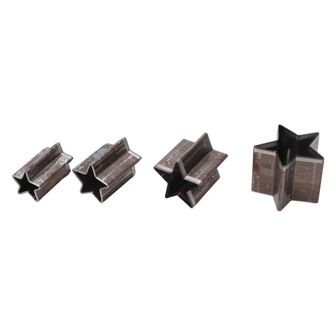 Leather Die Set For Cutting Pentagrams In Four Sizes With Star Shape Transfer Punches, metal cutting dies displayed