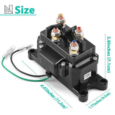 12V 250A Winch Solenoid Relay Contactor Replacement for ATV UTV 2000 to 5000 lbs Winches with size dimensions shown