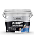 Container of Chimney Flashing Sealer And Roof Sealant That Keeps Water Out, 12-gallon, for roof and chimney."
