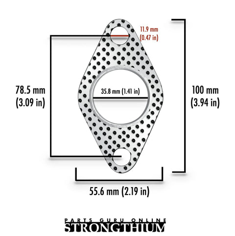 Front view of Strongthium 37 mm exhaust pipe flange gasket, graphite with fire ring, 2-bolt muffler/manifold
