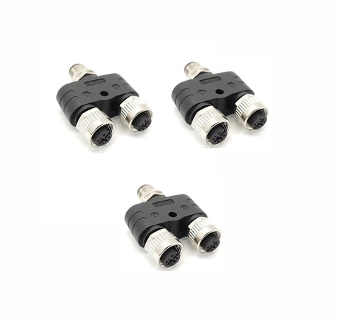 Two Pack M12 Y Connector 4 Pin A Coded Waterproof Adapters, One Male to Two Female Splitter for Industrial Sensors and Automation