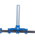 Heavy Duty Aluminum Dowel Punch Locator Drill Guide For Woodworking And Cabinet Hardware Mounting With Dead Center Accuracy and tough blue frame.