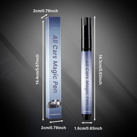 2 Pack Magic Car Scratch Removal Pen Universal For All Colors, Quick Fix, shown with precision tip and packaging dimensions