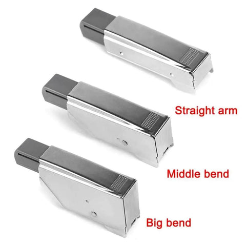 Three stainless steel Soft Close Damper Hinges for Kitchen Cabinets and Drawers, showing straight, middle, and big bend arms