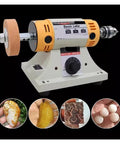 Mini Dual Mode Rotary Engraver And Compact Desktop Polisher Kit For Wet Dry Woodworking Metal Carving Jeweler Crafting showing a bench lathe with a polishing wheel.