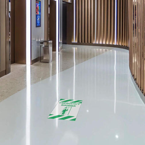 Emergency Shower Floor Decal Green Anti Slip Warning Graphic Top Shelf Vinyl Safety Marker Indoor Outdoor Industrial Sticker Super Visible Floor Sign 24 Inches Long Rock Solid Grip Vinyl Decal For Big Box Warehouses And Gym Lounges