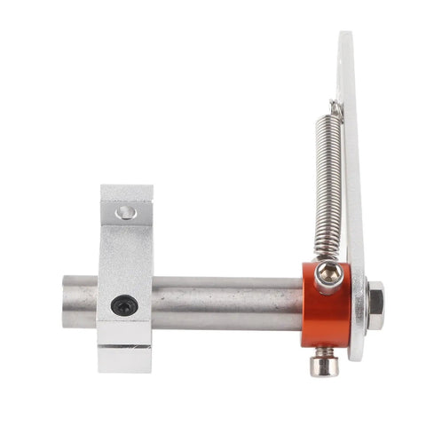 Side view of Heavy Duty Aluminum Encoder Bracket With Anti Skid Adjustable Spring Holder Mount For 38mm OD Encoders And 6mm Shafts Built To Last And Easy To Install, showing spring mechanism and shaft attachment.