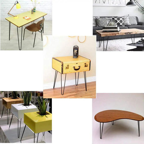 Collage of DIY tables using Heavy Duty Hairpin Table Legs Built Tough With Rock Solid Steel Construction for various styles.