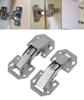 Stainless Steel Hydraulic Cabinet Door Hinges With Soft Close Dampers, 4 Pack, shown in installation on various doors.
