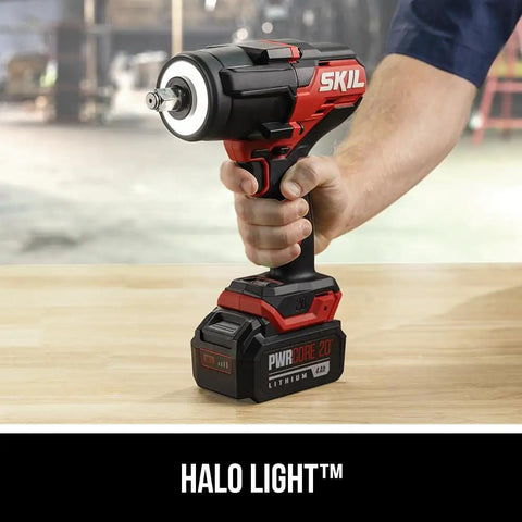 Heavy Duty 20V Cordless Impact Wrench Delivering Nut Crushing Mid Torque Power With 4.0 Ah Battery And Fast Auto Charger, handheld with battery.