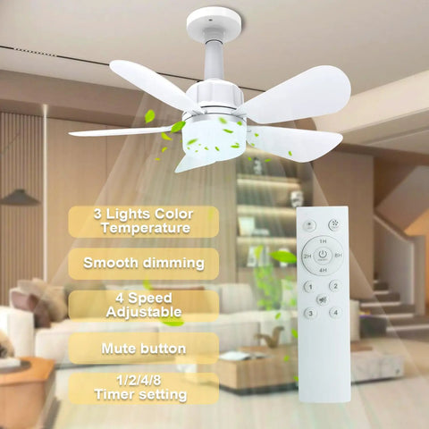Easy Peasy 19 Inch Screw In Ceiling Fan Light Kit With Remote Control Dimmable Led Bulb And Sleek Five Blade Design showing fan and remote with features.