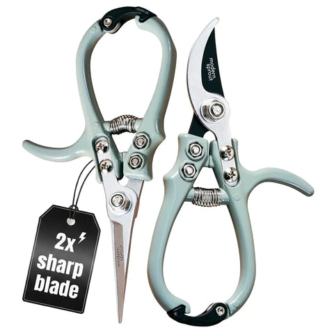 Hand Pruners And Shears Set In Sage With Blister Pack Lightweight Garden Gear Easy Lock Sharp Carbon Steel Blades Rust Resistant For Herbs And Flowers Pruning Kit Pro Grade