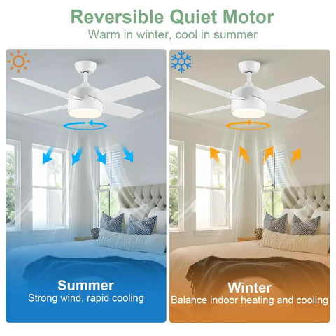 White Ceiling Fan With Lights And Remote For Indoor Outdoor Use, 44 Inch Modern Ceiling Fan With Tri Color Dimmable LED in bedroom