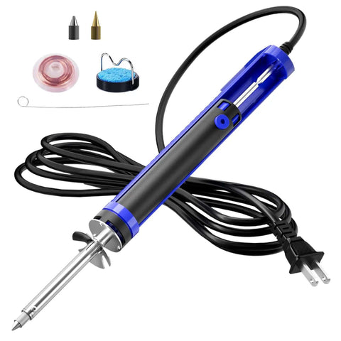 All In One Desoldering Iron And Solder Sucker Tool For PCB Repair With 1.0mm And 1.2mm Nozzles, Wick And Cleaning Pin Details