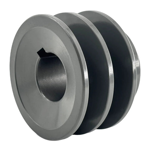 Double-groove V-belt pulley, 1-inch bore, 2.55-inch outside diameter, cast iron for A/AX 3L/4L belts