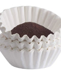 Large Flat Bottom Coffee Filters Tall Walled 9.75 Inch Wide 4.25 Inch Tall 2.75 Inch Sides 300 Count with coffee grounds