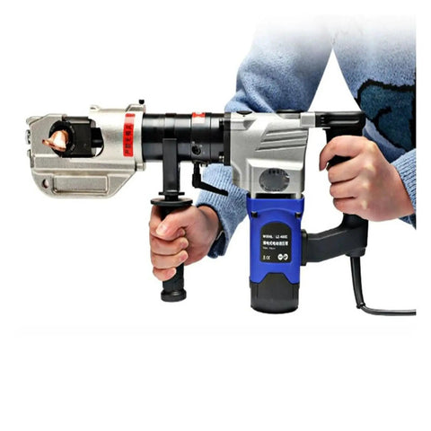 Heavy Duty Plug In Electric Hydraulic Crimping Pliers For Copper And Aluminum Cables held by a person, ergonomic design for ease.