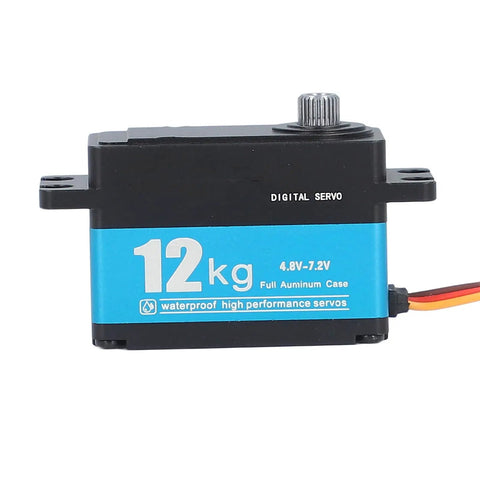 Industrial Grade Full Metal Servo Motor Brings Kick Ass 12Kg Torque And Hella Precision To RC Car Boat Drone And Robot Arm Projects With Sealed Design, side view showing digital servo.
