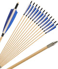 31 Inch Wooden Archery Arrows For Longbow And Recurve, Turkey Feather Fletched 5 Inch Feathers, Blue 6/12 Pack, Indonesian White Wood Shafts