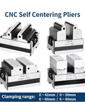 CNC Self Centering Pliers with clamping range of 0-42mm, polished steel design for precise workholding and operation.