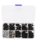 Beefed Up Stainless Steel RC Car Screws Kit With 361 Pieces Durable Hardware Set For One Eighth And One Tenth Scale RC Cars, Replacement Screws And Tools, Compatible With Traxxas And Axial Builds, Built To Take Real Rough Use. open organizer with black and silver RC screws