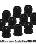 10 Pack Cord Grip Cable Glands Kit For Electrical Boxes NPT Waterproof Nylon Strain Relief Junction Box Connectors With Gaskets Black