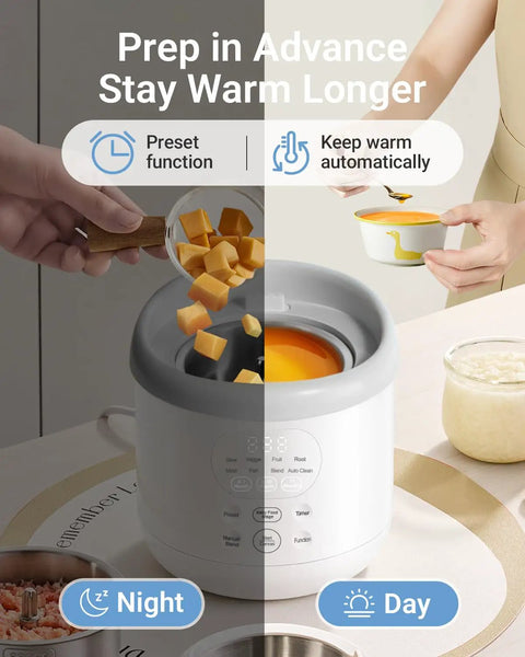 All-In-One Baby Food Maker Steamer And Blender For Kid-Friendly Homemade Meals with day and night prep settings