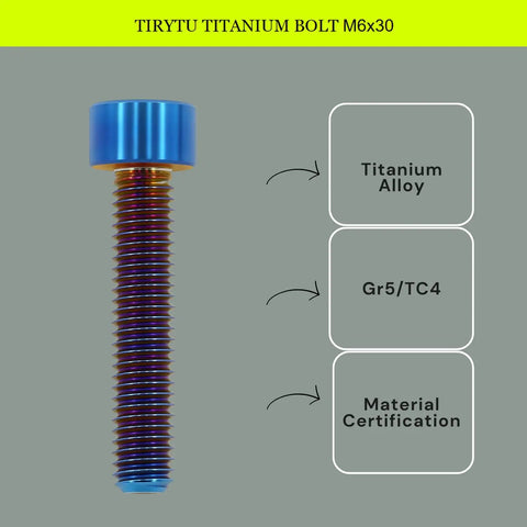 Ultra Light Grade 6 Titanium M6x30 Socket Head Cap Screws In Sleek Burnt Blue for high performance road bike use.