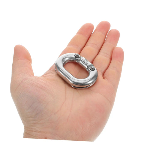 Heavy Duty Stainless Steel Chain Link Connector With Hassle Free Quick Connect Coupler held in hand for secure fastening and grip tight hold.