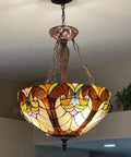 Tiffany Style 18 Inch Stained Glass Pendant Lights With Three Lights Victorian Antique Hanging Lamp with multicolor glass shade
