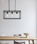 Black Farmhouse Kitchen Island Lighting Modern Linear Chandelier For Dining Room And Living Space Industrial Rectangular Pendant Fixture Dope For Foyer Or Bar 3 Light Black Finish over dining table
