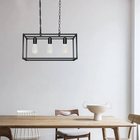 Black Farmhouse Kitchen Island Lighting Modern Linear Chandelier For Dining Room And Living Space Industrial Rectangular Pendant Fixture Dope For Foyer Or Bar 3 Light Black Finish over dining table