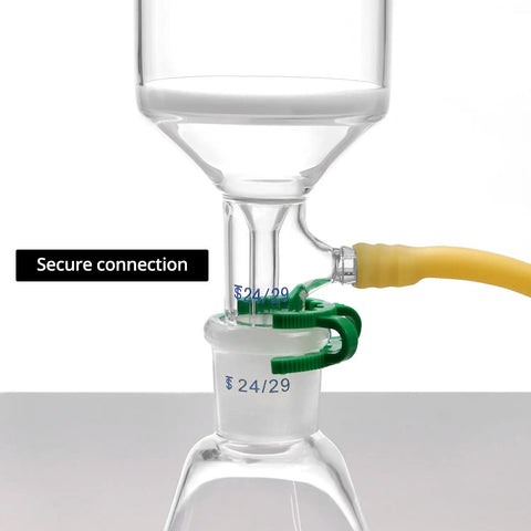 Close-up of Pro Grade Buchner Funnel Filtering Gear With Borosilicate Glass 250ml Funnel and 1000ml Filter Bottle 24-29 Joint