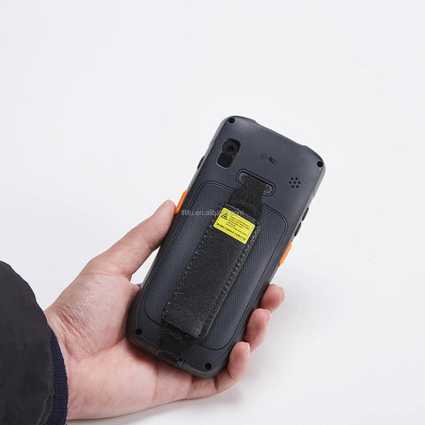 Hardcore Rugged PDA With Numeric Keypad And Swift 2D Scanner, Industrial Android 9 Handheld Computer shown from the back in hand.