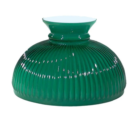 10 Inch Ribbed Student Lamp Shade In Cased Green Over Opal Design For Vintage And Antique Lighting Polished Top And Bottom Edges