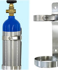 Wall Mounted Oxygen Tank Holder Rack for 11.5 Inch, 14 Inch, and 14.5 Inch Cylinders with Base and Safety Strap in stainless steel